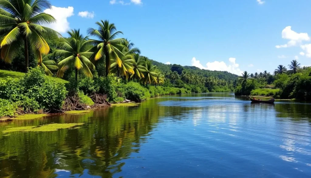 Scenic view of the Baracoa River near Bauta with lush vegetation