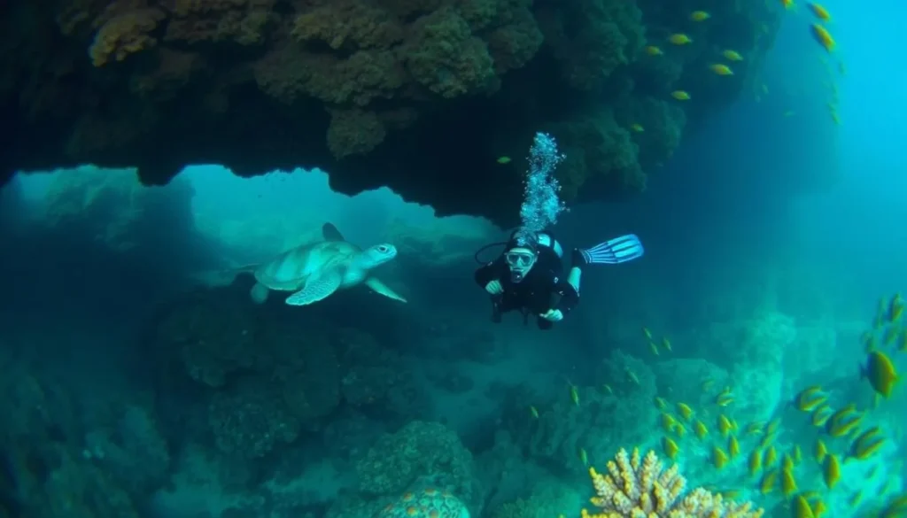 Scuba diver exploring deeper reef areas at Nosy Tanikely National Park Madagascar Scuba diver exploring deeper reef areas at Nosy Tanikely National Park Madagascar
