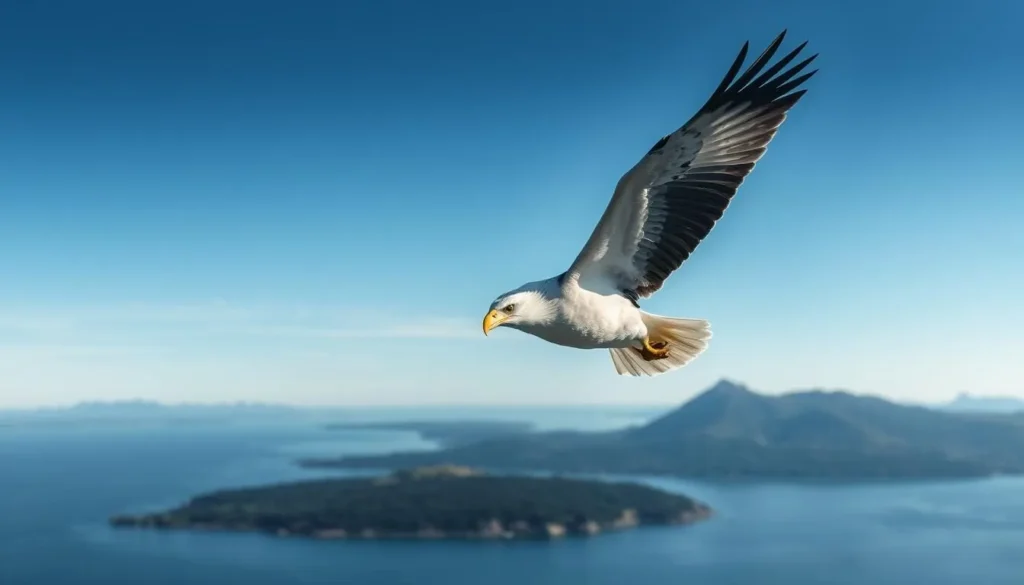 Sea eagles soaring above Budd Island, New South Wales Sea eagles soaring above Budd Island, New South Wales