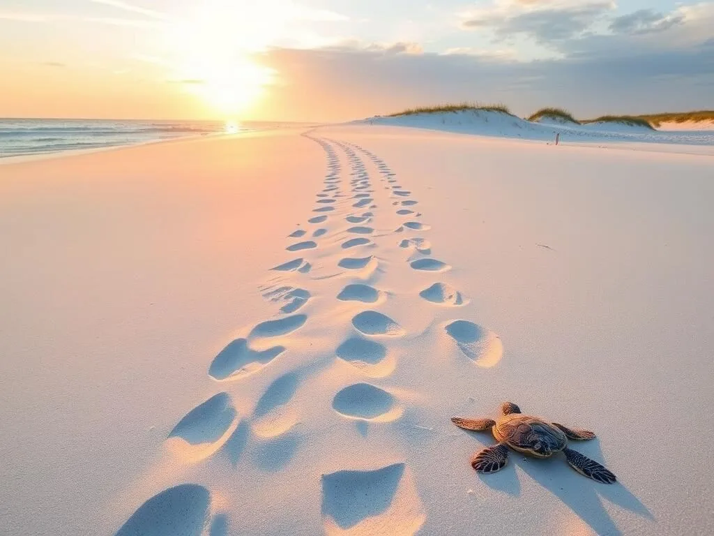 Sea turtle tracks on the beach at St. George Island State Park Sea turtle tracks on the beach at St. George Island State Park