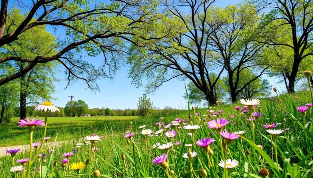 Seabourne Creek Nature Park in Rosenberg Texas during spring with blooming wildflowers