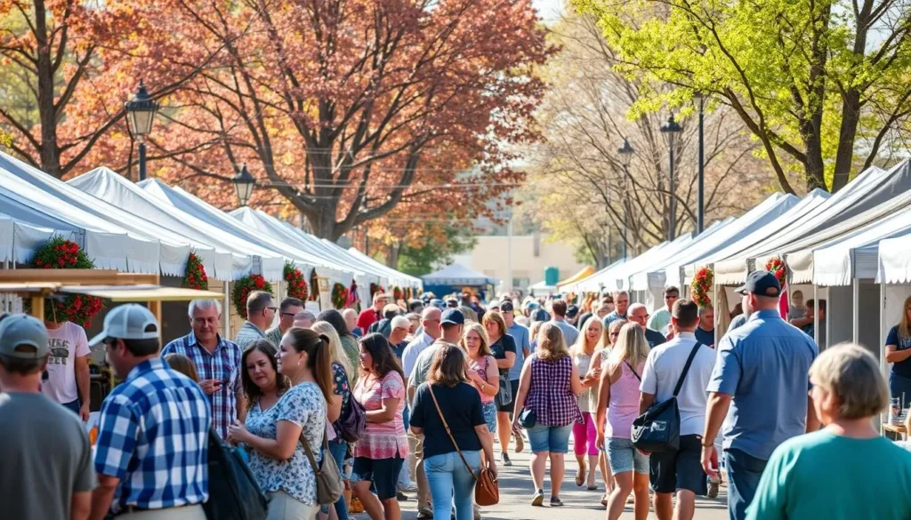 Seasonal festival in Columbia Tennessee with crowds enjoying outdoor activities