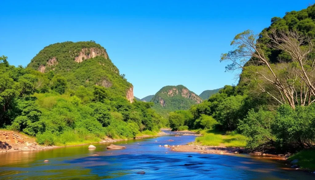 Seasonal landscape of Nam Et-Phou Louey showing clear skies during dry season