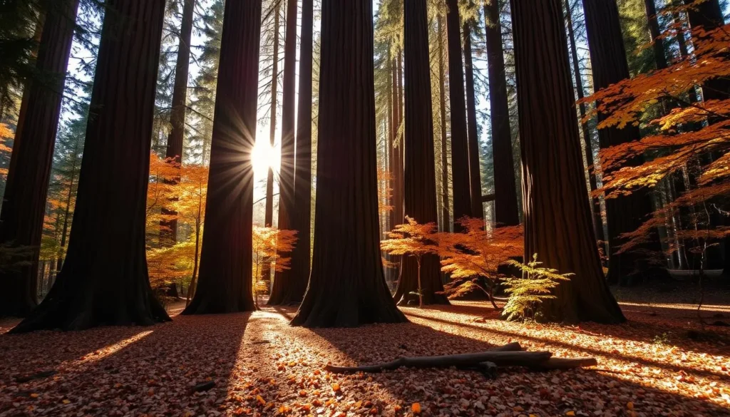 Seasonal view of Big Basin Redwoods State Park showing fall colors
