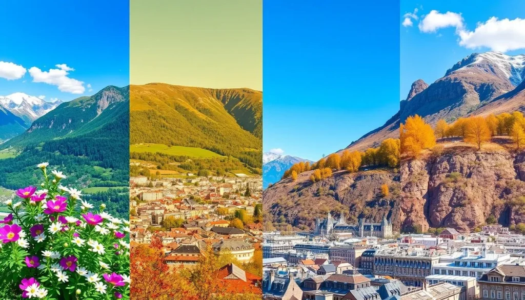 Seasonal view of Grenoble France showing the best months to visit with clear mountain views Seasonal view of Grenoble France showing the best months to visit with clear mountain views