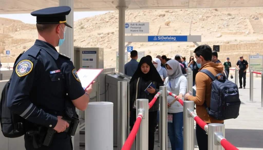 Security checkpoint near Nineah archaeological site with officials checking visitors