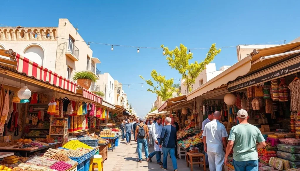 Sfax, Tunisia marketplace with sunny weather and locals shopping