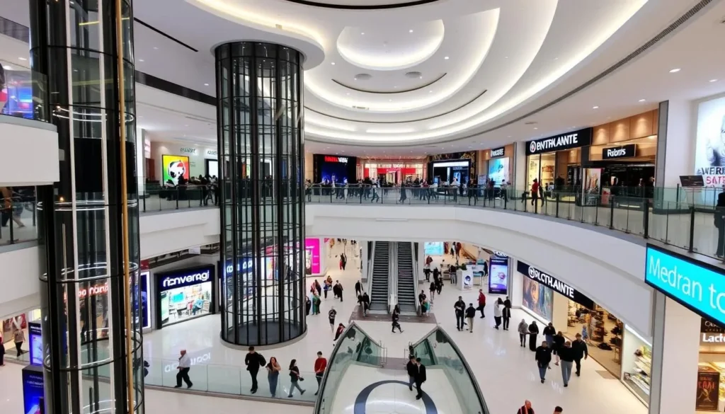 Shopping mall interior in Batam with stores and shoppers