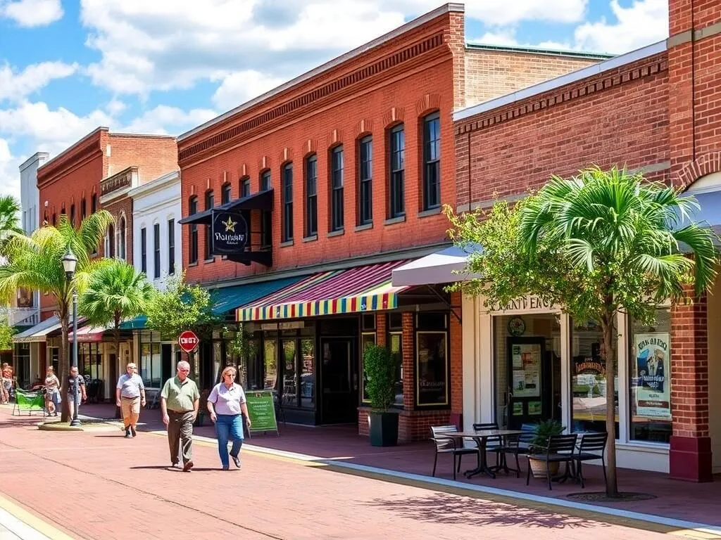Shops and restaurants along Woodland Boulevard in DeLand