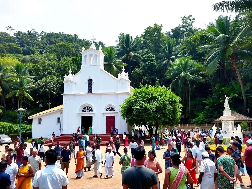 Shrine of Our Lady of Madhu with pilgrims visiting the sacred site