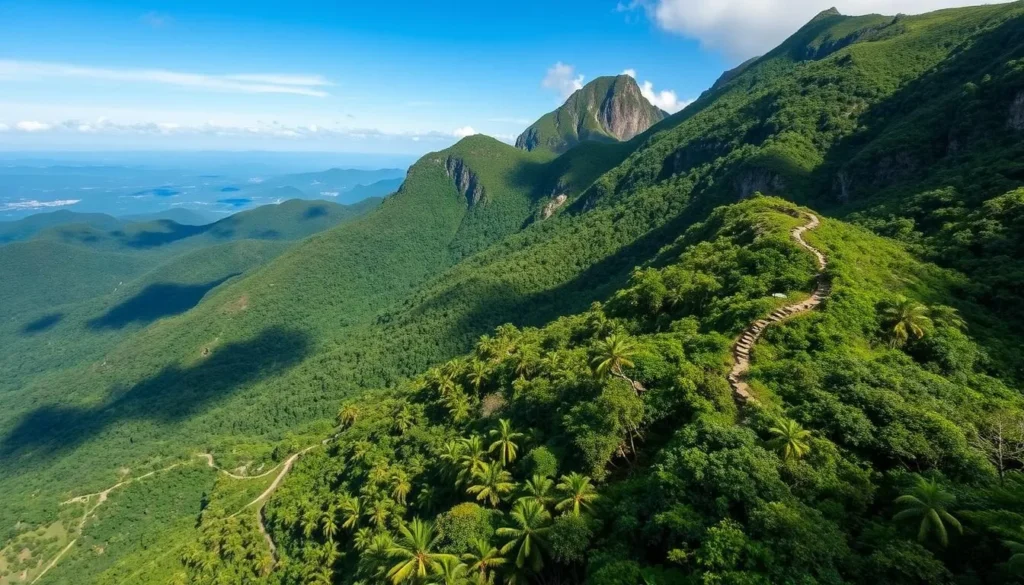Sierra Maestra mountain landscape near Jiguani with lush tropical vegetation and hiking trails