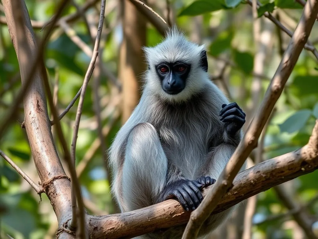 Silvered langur monkey in the trees of Dong Phou Vieng