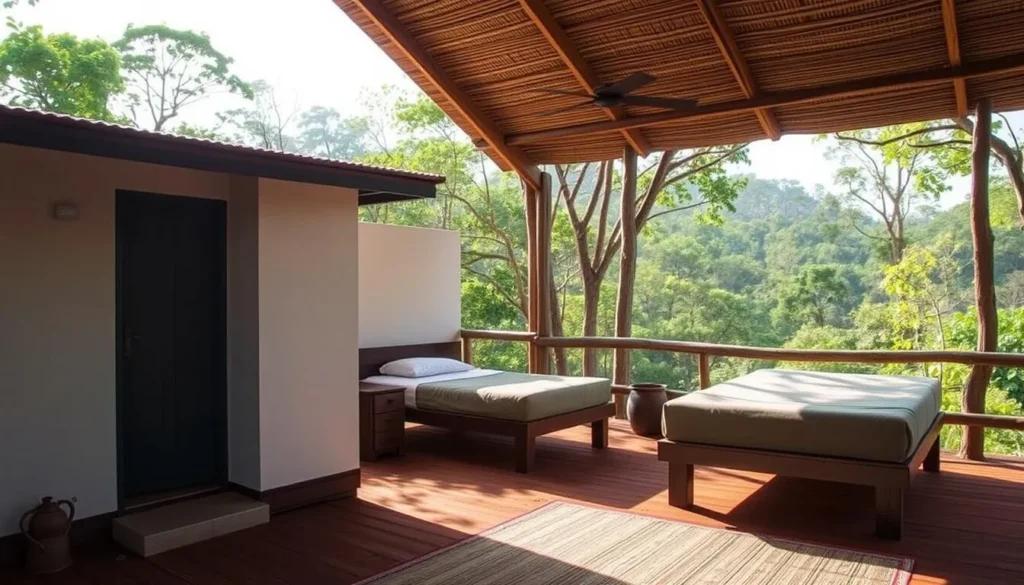 Simple accommodation options near Midongy du Sud National Park with forest backdrop