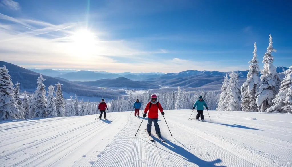 Skiers enjoying fresh powder at Powderhorn Mountain Resort