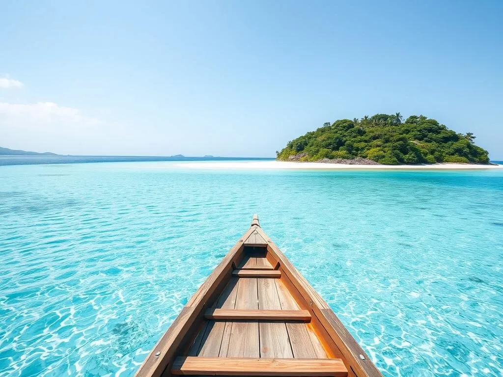 Small boat approaching a pristine beach on one of Taka Bonerate's uninhabited islands