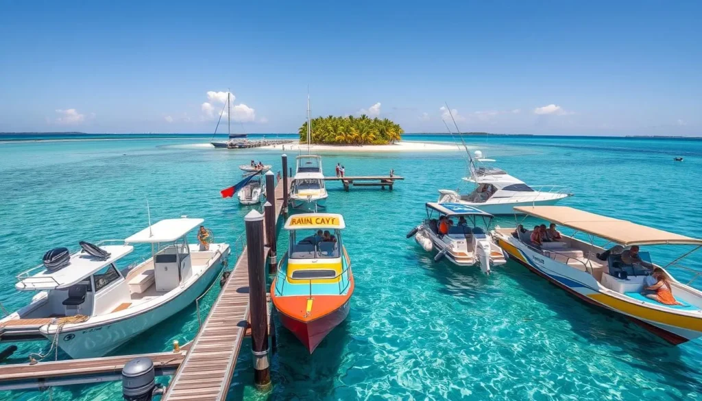 Small boats and water taxis near Marina Cay dock for local transportation Small boats and water taxis near Marina Cay dock for local transportation