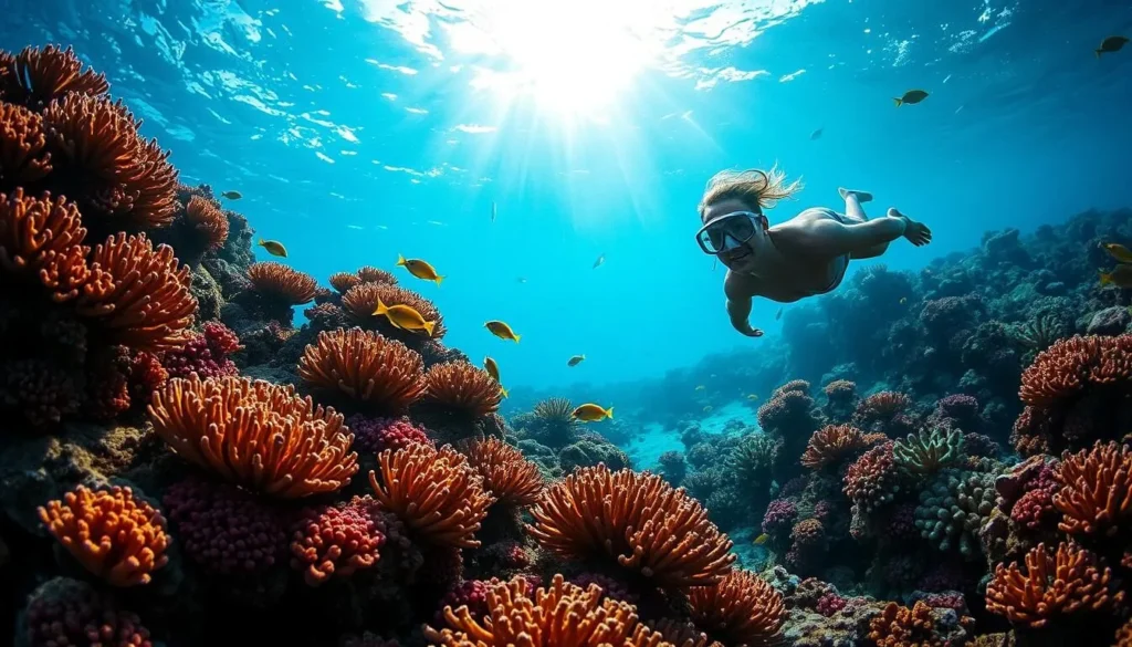 Snorkeler exploring coral reef at Cayo Levisa