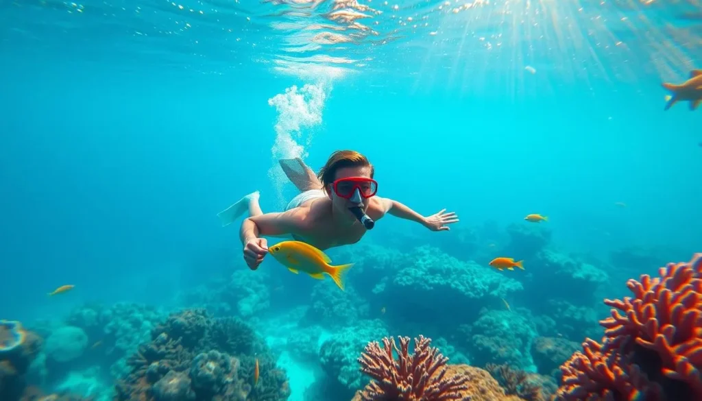 Snorkeler exploring coral reefs near Port Royal National Park