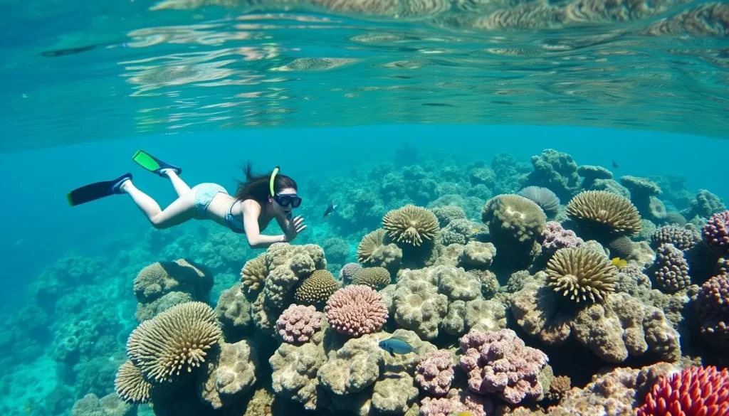 Snorkeler exploring the vibrant coral reef at Cabo Pulmo National Marine Park Snorkeler exploring the vibrant coral reef at Cabo Pulmo National Marine Park