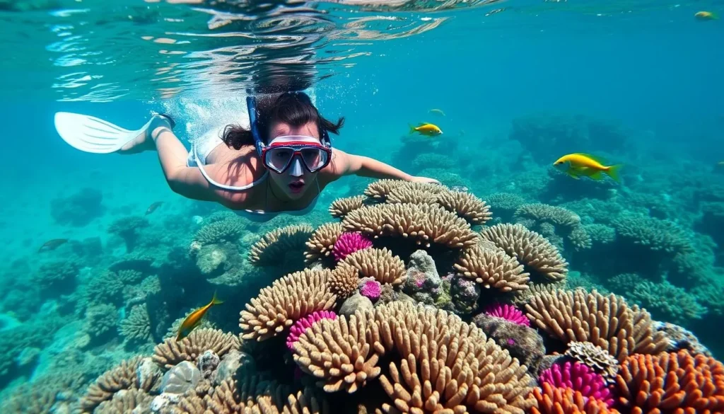 Snorkeler exploring the vibrant coral reefs around Menjangan Island in West Bali National Park