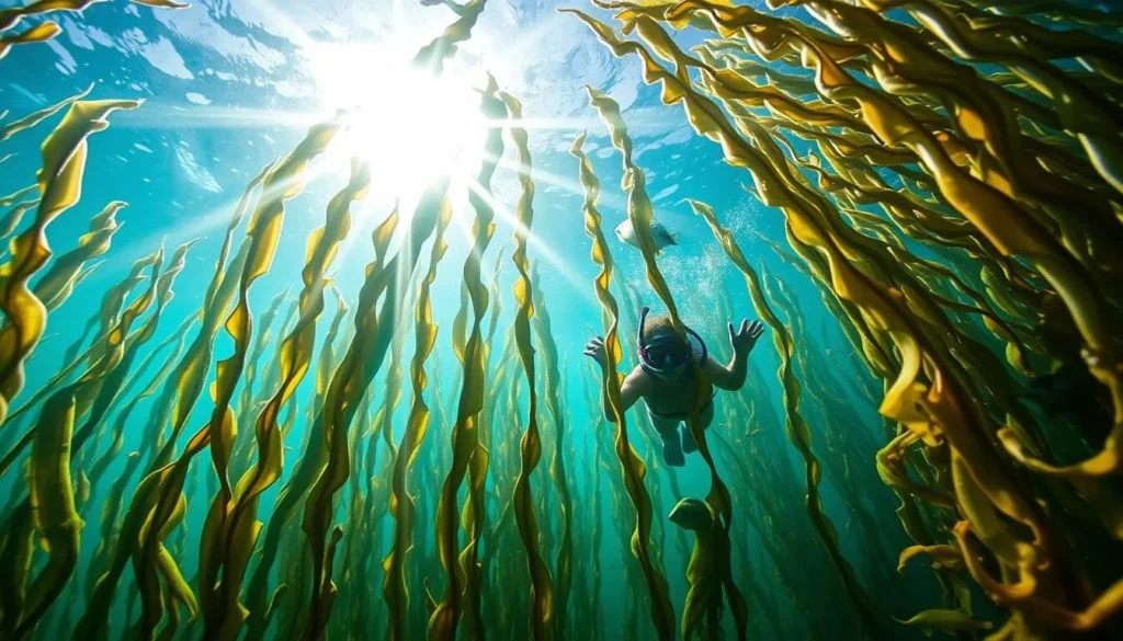 Snorkeler exploring the vibrant kelp forest near Santa Cruz Island in Channel Islands National Park