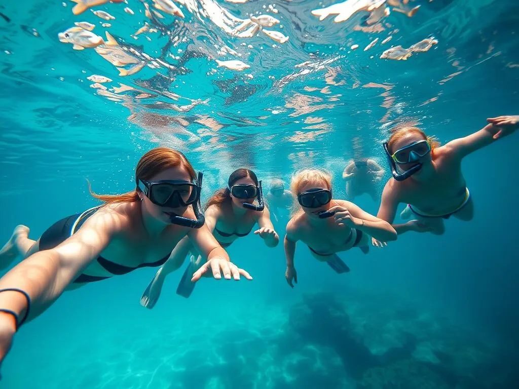 Snorkelers exploring the clear waters of Blue Spring with fish visible below