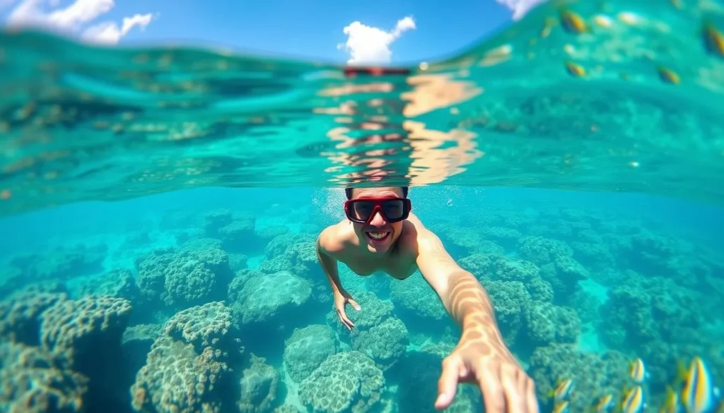 Snorkeling around the coral reefs of Sandy Island, Anguilla