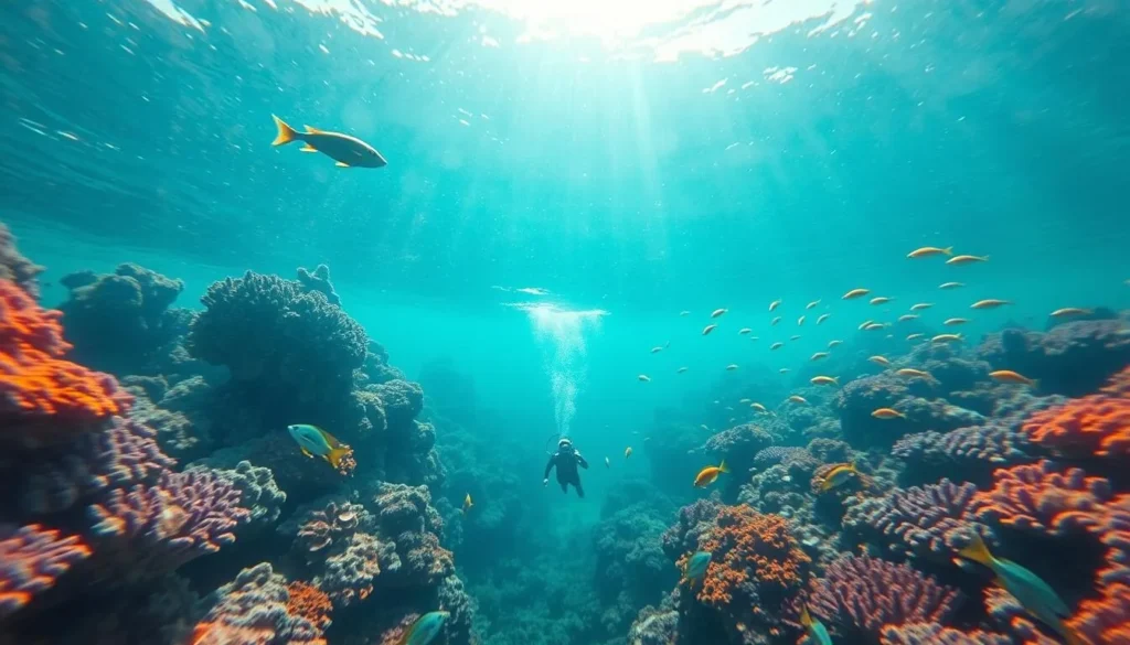 Snorkeling at Belize Barrier Reef with colorful coral and tropical fish