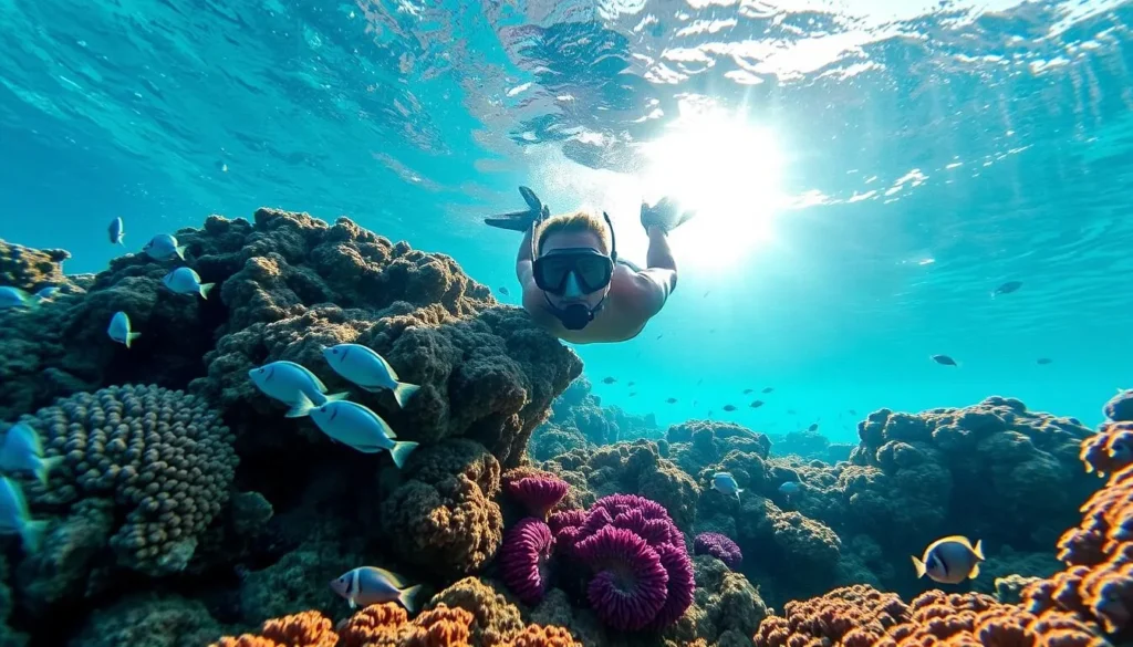 Snorkeling at Boca Catalina in Noord, Aruba with colorful fish and coral