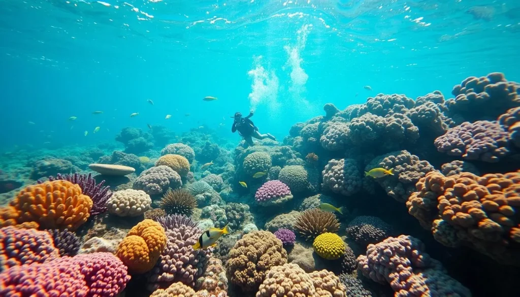 Snorkeling at Cades Reef with colorful coral and tropical fish