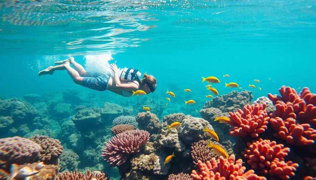 Snorkeling at Daymaniat Islands near Muscat with colorful coral and fish Snorkeling at Daymaniat Islands near Muscat with colorful coral and fish