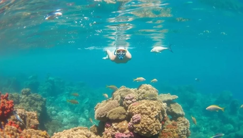 Snorkeling at Great Keppel Island with colorful coral and tropical fish Snorkeling at Great Keppel Island with colorful coral and tropical fish