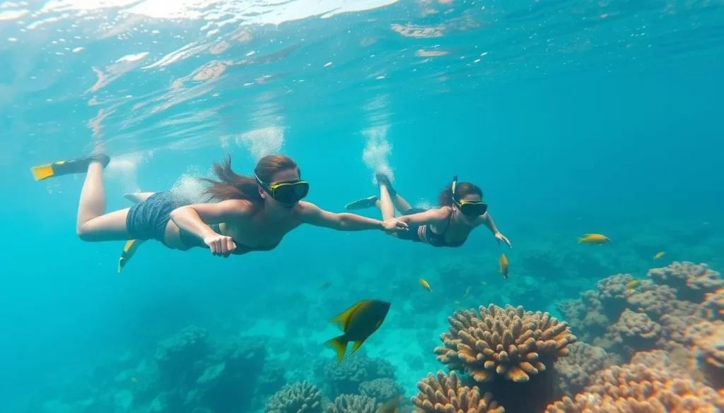 Snorkeling at Hol Chan Marine Reserve in San Pedro Belize with colorful coral and tropical fish