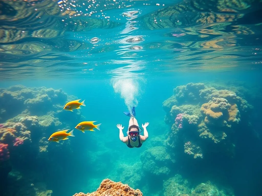 Snorkeling at North Sound Marine Park in Antigua with colorful coral reefs Snorkeling at North Sound Marine Park in Antigua with colorful coral reefs