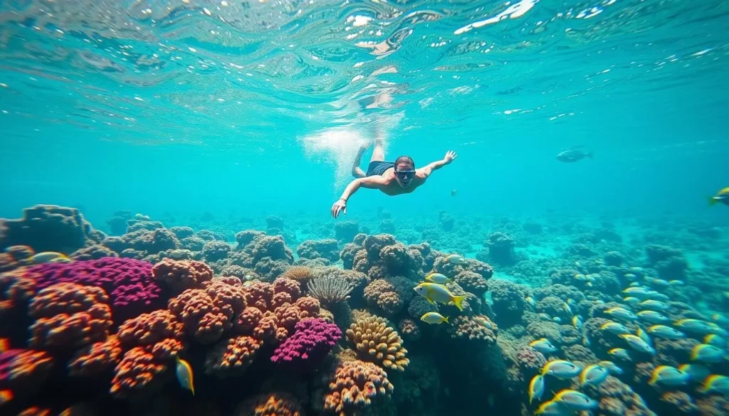 Snorkeling in coral reefs at Rosario Islands Colombia