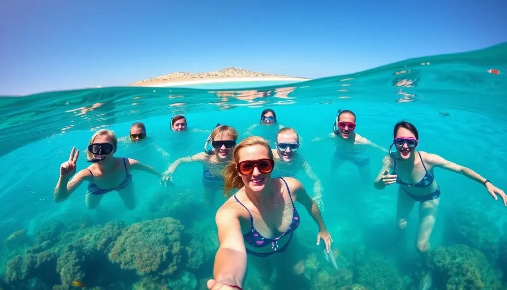 Snorkeling in the clear waters around Isla Tiburon