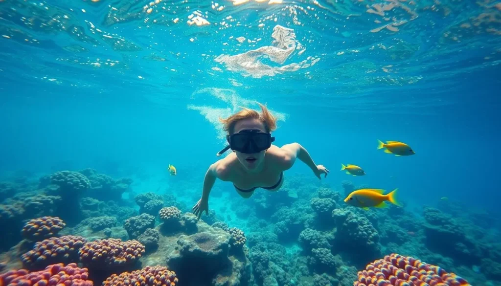 Snorkeling in the clear waters around Marina Cay with colorful coral and tropical fish Snorkeling in the clear waters around Marina Cay with colorful coral and tropical fish