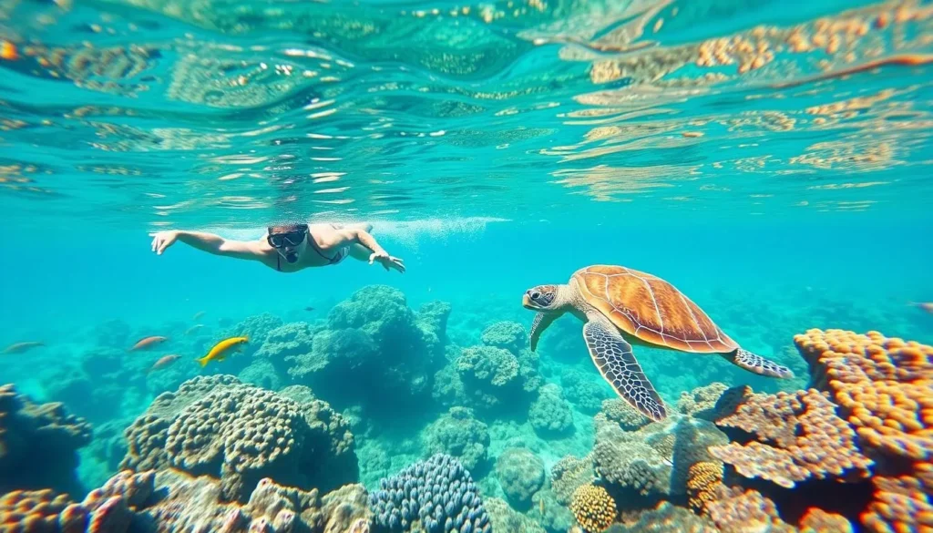 Snorkeling in the clear waters of Lady Musgrave Island lagoon, Great Barrier Reef Snorkeling in the clear waters of Lady Musgrave Island lagoon, Great Barrier Reef