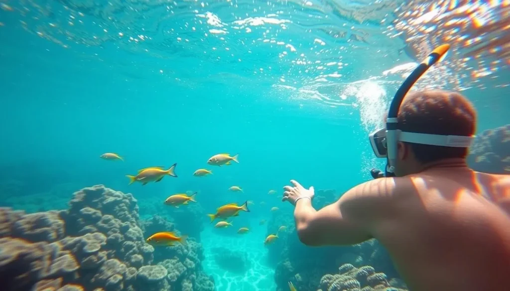 Snorkeling in the clear waters of Maundays Bay with colorful tropical fish