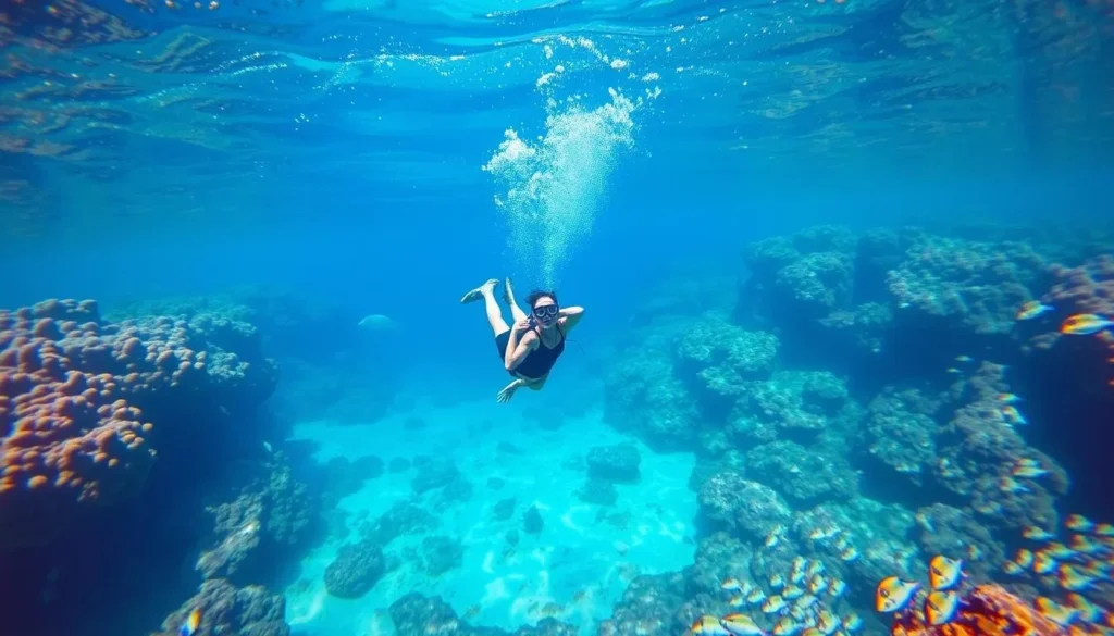 Snorkeling in the coral reef near Playa Santa Lucía showing colorful marine life