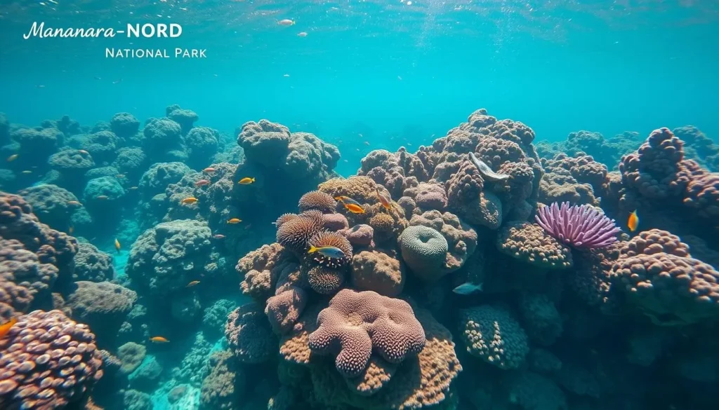 Snorkeling over coral reefs in the marine section of Mananara-Nord National Park