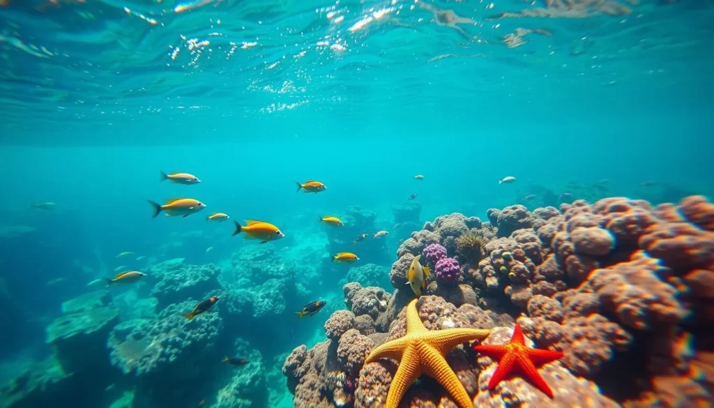 Snorkeling scene showing colorful coral and fish near Trujillo