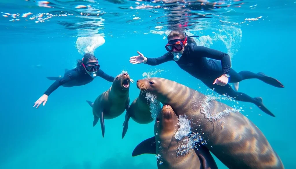 Snorkeling with sea lions activity in Peninsula Valdes Argentina waters