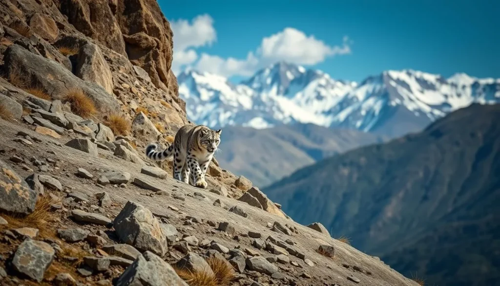 Snow leopard in its natural habitat in Wangchuck Centennial National Park