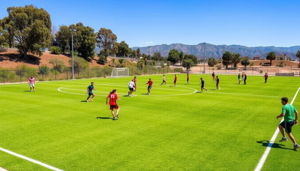 Soccer fields at Rio de Los Angeles State Park with players