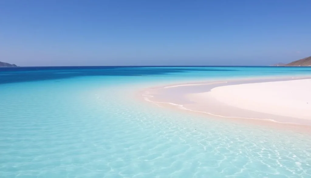 Socotra's pristine beach during ideal visiting season with turquoise waters and white sand