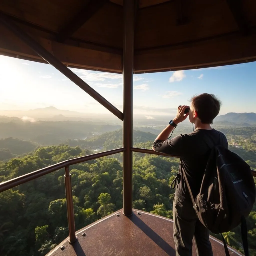 Solo traveler at Billy Barquedier observation tower Solo traveler at Billy Barquedier observation tower