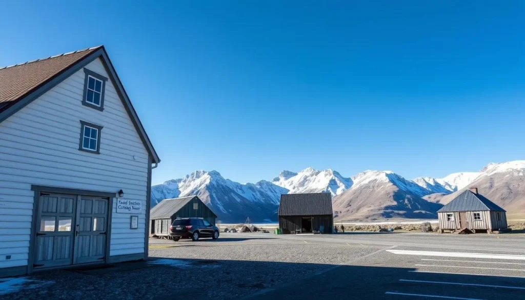 South Georgia Museum in Grytviken with old whaling station in background