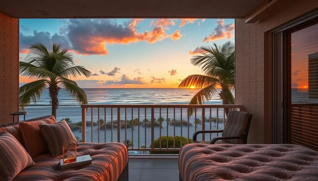South Padre Island beachfront accommodations with view toward Starbase