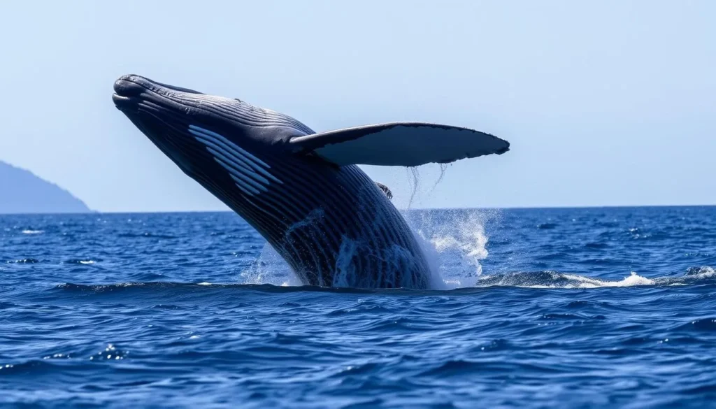 Southern right whales breaching in Peninsula Valdes Argentina waters during peak whale watching season